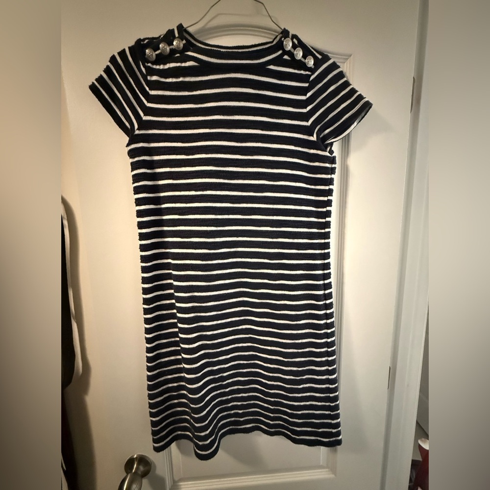 LOFT Striped Navy and White Dress